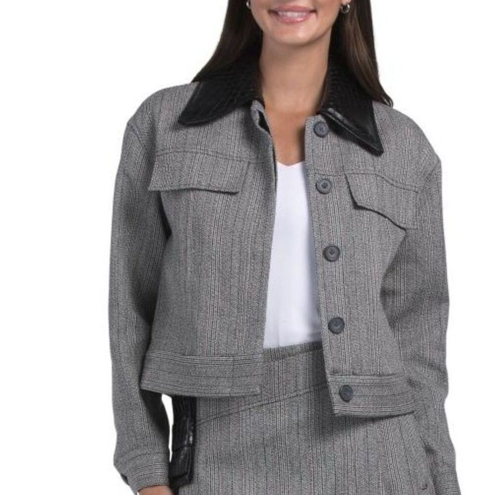 3.1 PHILLIP LIM Chic Contrast Collar Crop Jacket Sz 4 $850!!